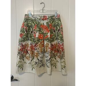 Talbots Tropical Floral Pleated Linen Cotton Blend A Line Skirt Size 8